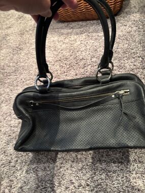 Banana Republic Black Perforated Leather Shoulder Bag